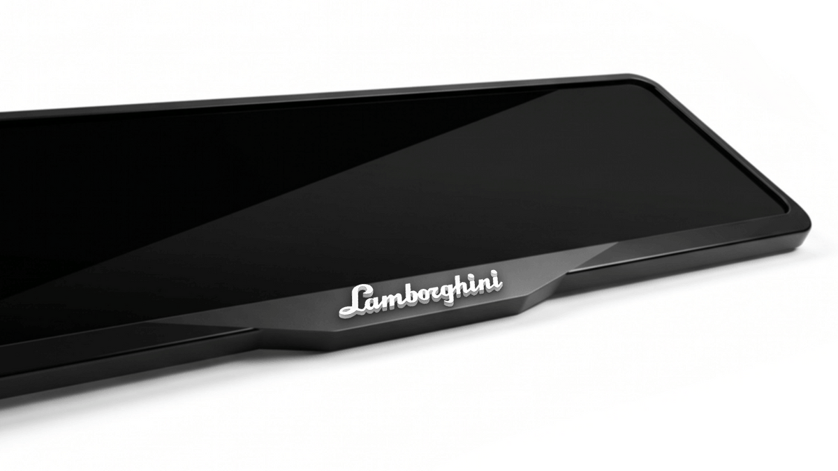 إطار لوحة ترخيص من الأكريليك مقطوع بالليزر بشعار LAMBORGHINI - أسود لامع