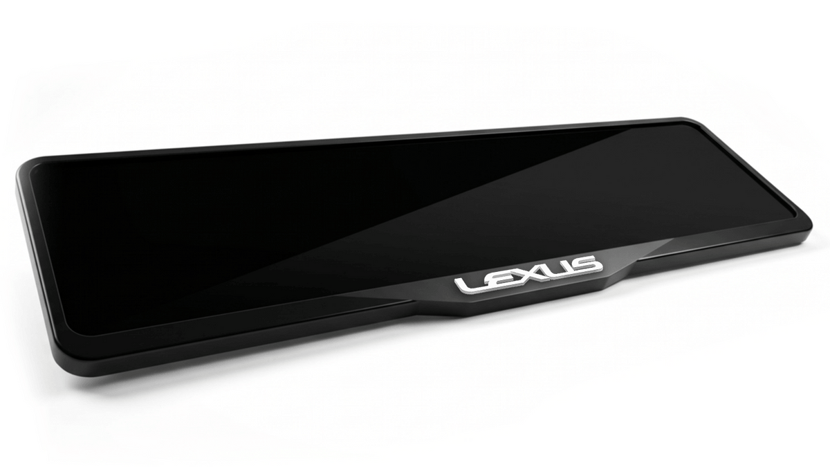 إطار لوحة ترخيص من الأكريليك مقطوع بالليزر بشعار LEXUS - أسود لامع