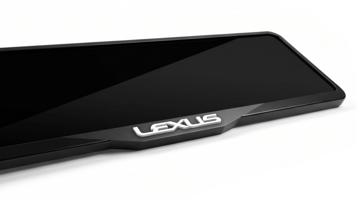 إطار لوحة ترخيص من الأكريليك مقطوع بالليزر بشعار LEXUS - أسود لامع