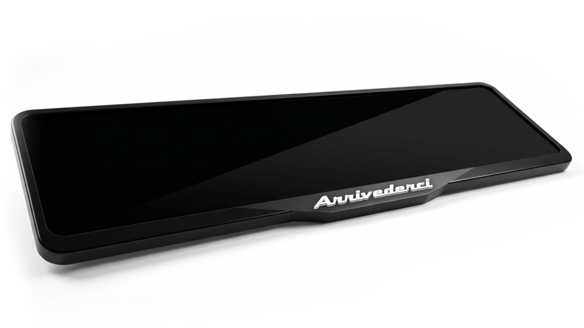 MASERATI ARRIVEDERCI Laser-Cut Acrylic License Plate Frame - Gloss Black