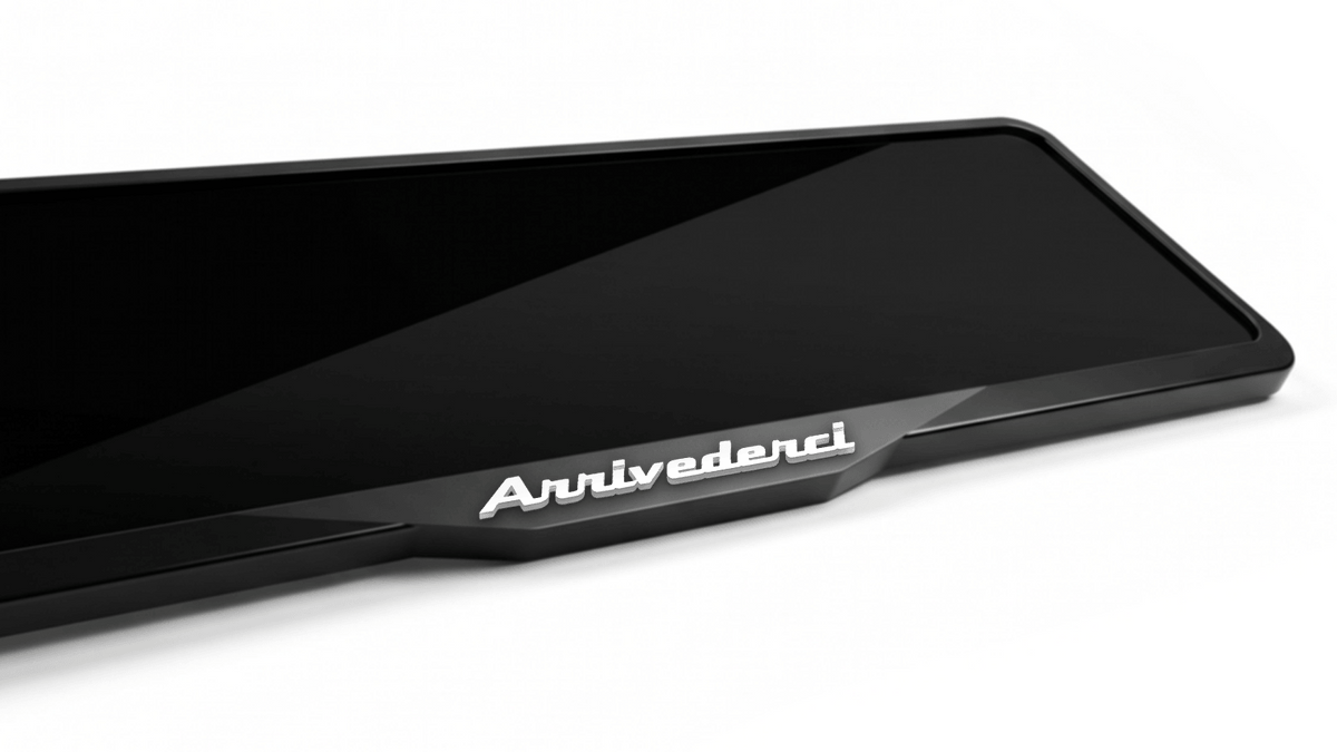 MASERATI ARRIVEDERCI Laser-Cut Acrylic License Plate Frame - Gloss Black