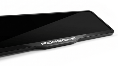 إطار لوحة ترخيص من الأكريليك مقطوع بالليزر بشعار PORSCHE - أسود لامع