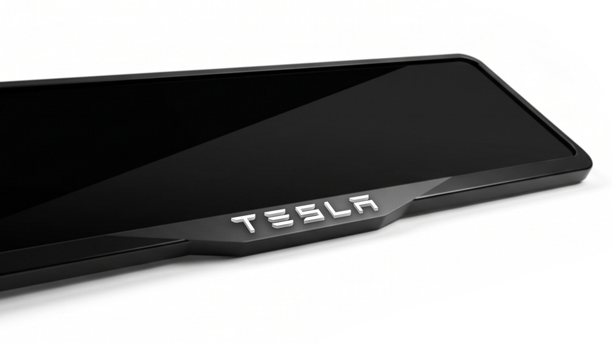 TESLA LOGOTYPE Laser-Cut Acrylic License Plate Frame - Gloss Black